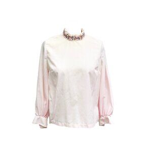 Vintage 1960s Pale Pink Floral Embroidered Mod Blouse